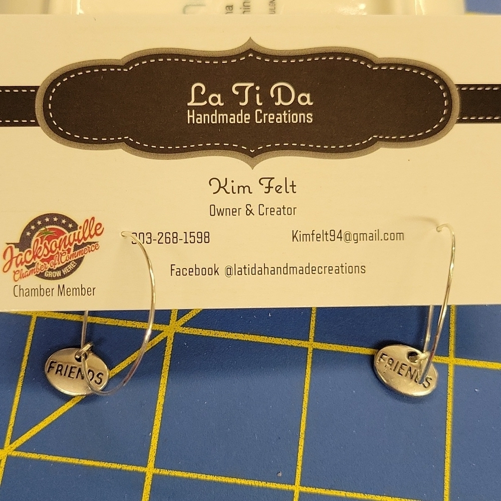 Silver Tone Charm Circle Earrings - Friends